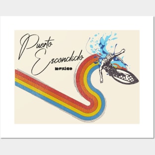 Retro 70s/80s Style Rainbow Surfing Wave Mexico Posters and Art